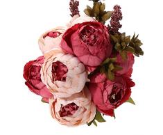 Uworld Fake Künstliche Blumen Vintage Seide Pfingstrose Blumen Bouquet für Home Hochzeit Aufsteller Dekor und DIY dunkelrosa