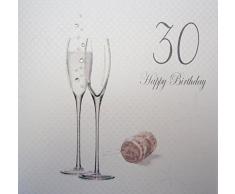 WHITE COTTON CARDS Champagnergläser 30. Geburtstag Happy 30th Birthday Geburtstagskarte