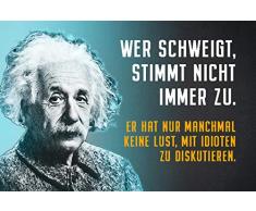 Einstein: Wer schweigt stimmt Nicht Immer zu. Er hat nur manchmal Keine Lust mit Idioten zu diskutieren. Funny Zitat tin Sign SprÃ¼che Blechschild, 20x30 cm Deko