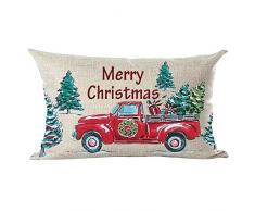 ramirar handbemalte Ölgemälde rot Pickup Truck Merry Christmas Trees Geschenk Dekorative Lendenwirbeldecke Kissenbezug Kissen Home Wohnzimmer Bett Sofa Auto Weiche Baumwolle Leinen Rechteckig 30,5 x 50,8 cm