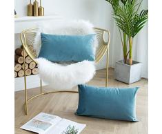 JUSPURBET Dekorative Kissenbezüge aus SAMT, für Couch/Bett, Sofa, weiche Farbe, 45,7 x 45,7 cm, Marineblau 12x20, Set of 2 hellblau