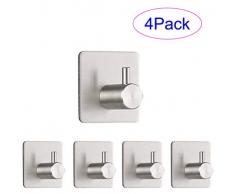 ZLMC 4er-Pack Wandhaken für Bademantel/Handtuch, selbstklebend, SUS 304 Edelstahl, gebürstetes Nickel 4silver