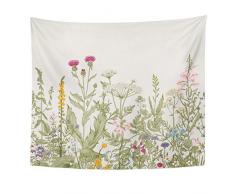TOMPOP Tapisserie Vintage Blumen Bordüre Kräuter und Wild Blumen Botanischen Gravur Style Colorful Field Vegetation Home Decor Wandbehang für Wohnzimmer Schlafzimmer Wohnheim 50 x 60 Gold