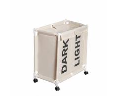 comfortez Wäschekorb mit 2 Fächern, abnehmbare Rollen, Wäschekorb, L23,6 x B 13,4 x H 25,9 cm, leicht transportierbar weiß