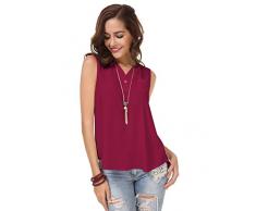 Mei teer Damen Bluse, ärmellos, V-Ausschnitt, Knopfleiste, Kurze Rückseite, lang - Rot - Small