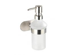 WENKO Turbo-Loc Seifenspender Orea Matt, Befestigen ohne bohren, abnehm- und nachfüllbarer Seifendosierer aus satiniertem Glas, Halterung aus rostfreiem Edelstahl matt, 10 x 16,5 x 10,5 cm
