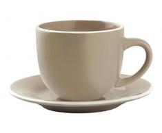 H&H Cloe Set Kaffeetasse mit Teller, Gres, Beige, 100 ml, 4 Stück