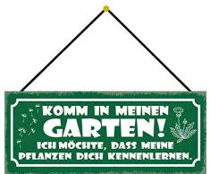 Schatzmix Komm in Meinen Garten Metallschild 27x10cm Deko tin Sign mit Kordel Blechschild, Blech, Mehrfarbig, 27x10 cm