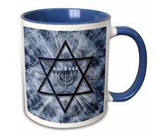 3dRose Hanukkah Menorah Davidstern, Kaffeebecher, Keramik, Mehrfarbig, 10,16 x 7,62 x 9,52 cm, Blau