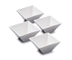 WM Bartleet & Sons 1750 TSET128 Quadratisches 4er Set Porzellan Einzelne Suppe, Müsli, Reis, Nudel, Salatschüssel, 13 cm, weiß