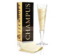 RITZENHOFF Champus Champagnerglas von Selli Coradazzi, aus Kristallglas, 200 ml, mit edlen Gold- und Platinanteilen, inkl. Stoffserviette