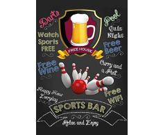 Sports Bar: Bowling, Kegeln, Pub Sign, Kneipe Schild, barschild, schwarz blechschild