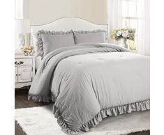 Lush Decor Reyna Steppdecke, gerüscht, 2-teiliges Bettwäsche-Set mit Kissenbezügen Full Queen hellgrau