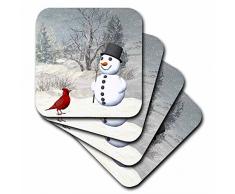 3dRose CST 18581 _ 3 Kardinal und Schneemann in Winter Keramik Fliesen Untersetzer (Set von 4)
