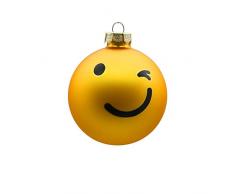 Inge`s Christmas Decor Glas 600000225MO, Inge-Moji Wink, Glaskugel 80mm, 1 Stück in Geschenkverpackung, Gelb, 8cm