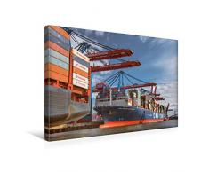 Premium Textil-Leinwand 45 x 30 cm Quer-Format Containerschiff am Burchardkai | Wandbild, HD-Bild auf Keilrahmen, Fertigbild auf hochwertigem Vlies, Leinwanddruck von Gabriele Krug
