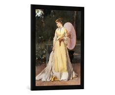 Gerahmtes Bild von Alfred Stevens Auf dem Lande - Dame mit Sonnenschirm, Kunstdruck im hochwertigen handgefertigten Bilder-Rahmen, 50x70 cm, Schwarz matt