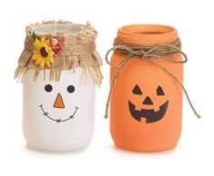 Autumn Decor Herbst-Jack o Laterne und Vogelscheuche im Glas, 17,8 cm