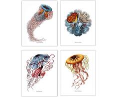 Joy For All Art Quallen-Wandbild, 27,9 x 35,6 cm, 4-teiliges Set, ungerahmt – atemberaubende Bunte Meeresdekoration für Küche, Schlafzimmer, Büro, Badezimmer, Zuhause