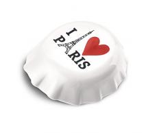 koziol 3776525 Plopp I Love Paris Flaschenöffner mit Druck, Thermoplastischer Kunststoff, weiß, 8.5 x 7.7 x 2.4 cm