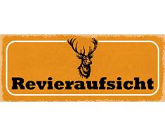 Schatzmix Spruch Revieraufsicht (orange Schild mit Hirschkopf) Metallschild 27x10 Deko tin Sign Blechschild, Blech, Mehrfarbig, 27x10 cm