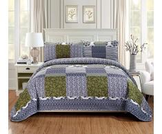K&M MK Hause über Größe Set Decke Tagesdecke Gesteppt Patchwork Floral Squares Zig Zag Stripped Lila Grün Weiß # britol Full/Queen Violett