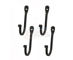 The Metal Magician Haken aus Schmiedeeisen, Vintage-Stil, handgeschmiedetes Eisen, klassisches Set von 4 – rustikale Gebogene Metallverschlüsse – dekorative koloniale Wanddekoration