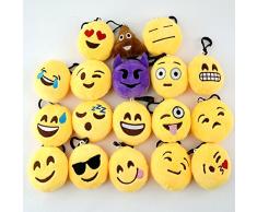 6goodeals Schlüsselanhänger, Emoji-Gesicht, 5,1 cm, rund, Plüsch, Spielzeug, Smiley, Gelb, 18 Stück