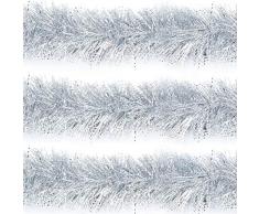 SANNO Weihnachts-Lamettagirlande Schneeflocke glitzernd hängend Weihnachtsbaum Deckendekoration Klassische Party-Ornamente 3 Stück Snowy Silber