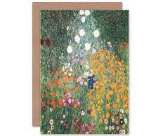 Wee Blue Coo Gustav Klimt Flower Garden 1907 Old Master Painting Sealed Greeting Card Plus Envelope Blank Inside Blume Garten Alter Meister Malerei