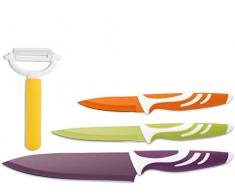 H&H Set Messer, Antihaft, mit Kartoffelschäler, Edelstahl, Gemischte Farben, 3 Stück