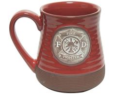 Abbey Geschenk Feuerwehrmann Keramik Becher, rot braun, 12,2 cm