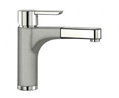 Blanco Pylos-S, Küchenarmatur - Einhebelmischer, mit ausziehbarer Handbrause, Hochdruck-Wasserhahn für die Küche, Silgranit Look zweifarbig, Perlgrau/Chrom, 1 Stück, 520751