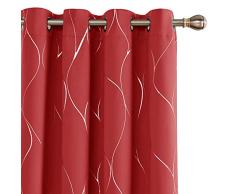Deconovo Verdunklungsvorhänge Wellen Foliendruck Muster Raumverdunklung Vorhang Thermoisoliert Fenster Energiespar Drapes Set von 2 Panels 52Wx96L Inch rot