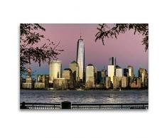 Premium Textil-Leinwand 120 x 80 cm Quer-Format Blick von New Jersey auf Midtown Manhattan bei Sonnenuntergang | Wandbild, HD-Bild auf Keilrahmen, Fertigbild auf hochwertigem Vlies, Leinwanddruck von Kurt Krause