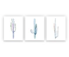 Holmkell Set von 3 Kaktus Wüste Poster Wand Decor 20,3 x 25,4 cm Tropischen Watercolor Kleine Kinderzimmer gerahmt Art Prints