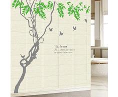 DERUN TRADING Wandaufkleber, Motiv: großer Baum, Weinrebe und Frühling, grüne Blätter, abziehen und Fliegende Vögel, ablösbar, für Büro, Schlafzimmer, Wohnzimmer, DIY