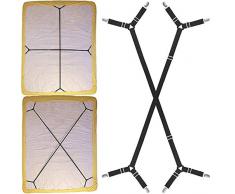 FLSLHS 2-teiliges Set Hosenträger mit überkreuztem Band, verstellbare Matratzenauflage, Bettbezug, Bettlaken, Eckhalter, elastische Riemen, Verschlüsse, Clips, Greifer, schwarz