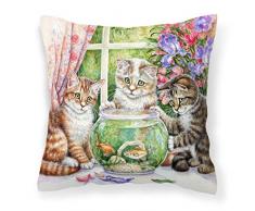 Carolines Treasures Dekokissen mit weißem Tabby von Debbie Cook, aus Leinen, 35,6 x 35,6 cm, Mehrfarbig