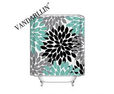Vandarllin?¡§TM) 213,4 cm Extra Lang Wasserdicht, Vorhänge Dusche, Schwarz Grau Grün Dahlia Floral Muster Design, 100% Polyester Made