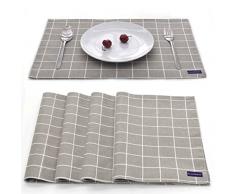 Ejias Platzdeckchen aus grauem kariertem Stoff, strapazierfähig, waschbar, weich, für Esstisch, wasserdicht, hitzebeständig, 45,7 x 30,5 cm