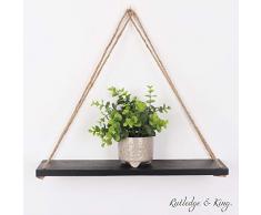 Rutledge & King Hängende Wandregale – Hängende Seil Regal – Holz Hängende Lagerregale – Modernes Schwingseil schwimmendes Regal 3 Pack schwarz