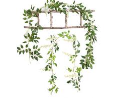 Mistari Künstliche Blumen, künstliche Blätter, Seide, Wisteria, Efeu, Weinrebe, grüne Blätter, zum Aufhängen, für Garten, Hochzeit, Outdoor, Geburtstage, Abschlussball, Party, Dekoration, 2 Stück White 4 Pack