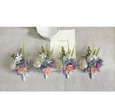 Yokoke Künstliche Boutonniere Bouquet Corsage Wristlet Vintage Seide Fake Pink Rose Pfingstrose Einhorn Farbe Blumen Beflockt Pflanzen für Bräutigam Braut Hochzeit Decor 1 PC Corsage F