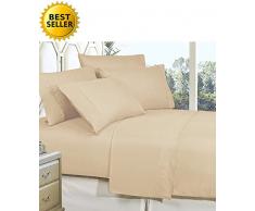 Matratze, luxuriös, seidig weich, knitterfest, Fadenzahl 1500, ägyptische Qualität, super weich, farbecht, 3-teiliges Bettwäsche-Set mit tiefer Tasche, cremefarben