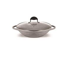 Bialetti 0F6WK032 Speciali Petravera Wok (mit Deckel) 32 cm, induktionsgeeignet, Aluminium