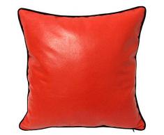 pillowerus Kunstleder-Kissenhülle Schwarz Rot Braun Kissenhülle Quadratisch Lendenwirbelrolle Nackenrolle Dekorativer Schonbezug für Zuhause, Büro, Auto, Terrasse, Bauernhof, Couch, Sofa, Schlafzimmer Indoor Outdoor Modern