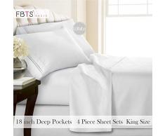 FBTS Basic Bed Sheet Set (4 Stück, 4 Größen, 12 Farben) – 1800 Serie Ägyptische Qualität doppelt gebürstet Mikrofaser Bettwäsche 45,7 cm Set Deep Tasche, massiv, hypoallergen (, Bettlaken, Spannbetttuch, Kissenbezüge),