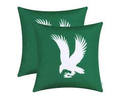 CaliTime Kissenbezüge Kissenhülle Packung mit 2 Dekokissenbezügen aus Poly Canvas für das Sofa auf der Couch Hauptdekoration Vintage Eagle Shadow Silhouette Print 45cm x 45cm Jägergrün