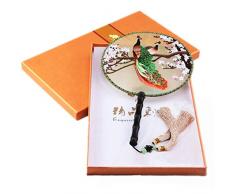King Silk Art Frauenkleid, dekorativer Fächer, handgefertigt, Doppel-Seiden-Stickerei, 20,3 cm, für Brautkleidung, passende Geschenk-Box 15 x 9 x 1.2 Gift Box Pfau Sef36029 Pfau